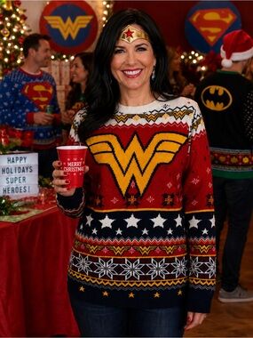 Ugly Christmas Sweater Wonder Woman Festive Holiday Party Favorite Size Small
